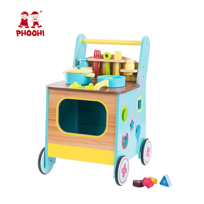 2018 New multifunction kitchen set toy children wooden baby activity walker for kids 3+