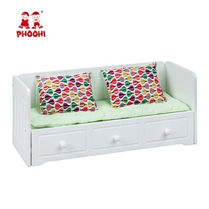 American doll furniture Pretend play 2 in 1 push pull doll bench wooden 18 inch doll bed with bedding American girl furniture