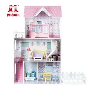 New Arrival MDF 3 Floors Baby Pretend Role Play Big Wooden Kids Doll House For Girls 3+