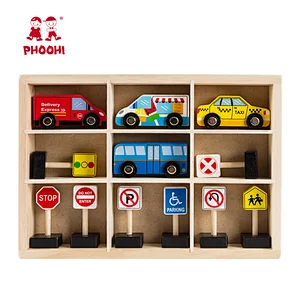 Hot New wholesale children educational traffic sign small mini wooden car toy for kids