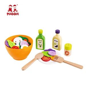 Role play cooking simulation food game  kids wooden green salad toy for children