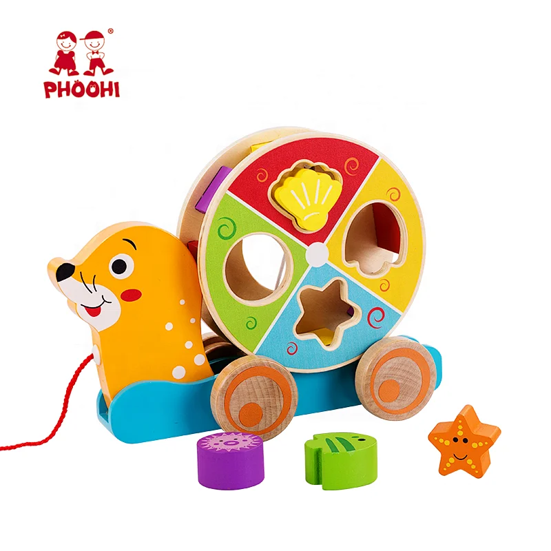 Learning shape sorter puzzle toddler animal wooden sea lion pull along toy for kids
