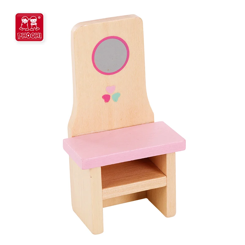 Pink natural miniature children bedroom furniture mini wooden dollhouse furniture