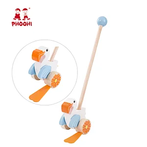 New arrival animal kids learning walker baby wooden hand push along toy for toddler 1+