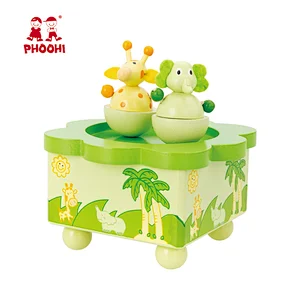 Happy birthday gifts kids magnetic animal carton wooden baby music box for children 3+