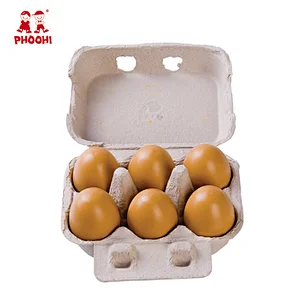 Kids food play children simulation game 6 pcs wooden eggs set toy with pulp box