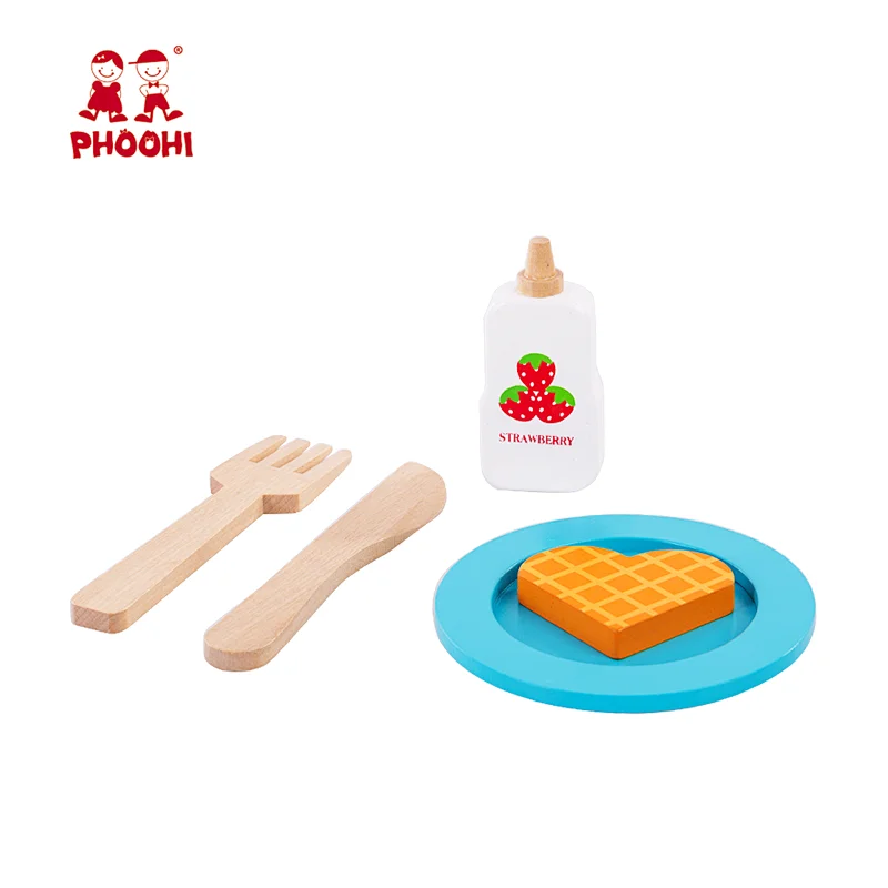 Children pretend play food simulation waffle iron wooden kitchen accessories toy for kids