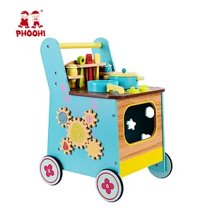2018 New multifunction kitchen set toy children wooden baby activity walker for kids 3+