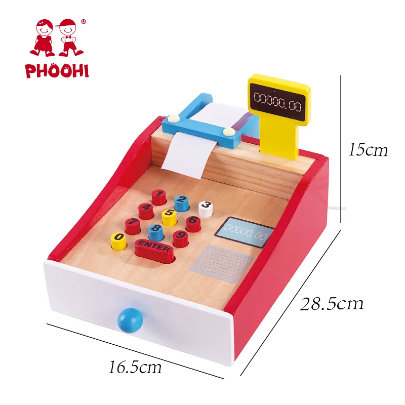 Pretend supermarket game children toy wooden play kids cash register for toddler