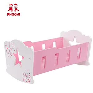 New arrival sparkling star pink kids role play toy wooden doll cradle for dolls