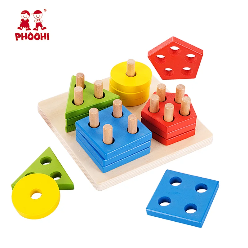 Geometric shape sorting stacker wooden children montessori school toy for kids 1+
