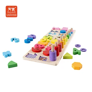 3 in 1 shape number recognition wooden activity matching board educational toy for kids 3+
