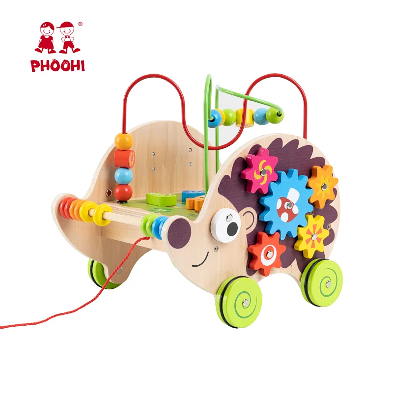 New Design Multifunction Hedgehog Children Learning Educational Play Kids Wooden Activity Pull Toy