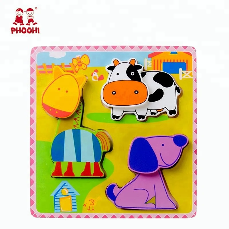 MDF children educational puzzle toy wild farm sea animal kids wooden chunky puzzle