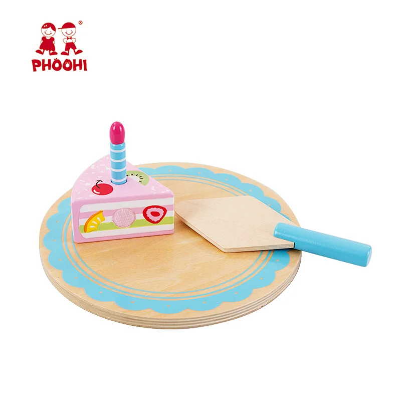 New design children pretend play food cutting pink kids wooden cake toy with candles