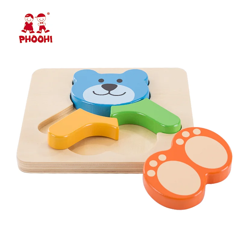 Preschool learning children educational toy wooden simple kids bear puzzle for 1+
