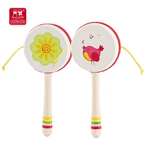 Children wooden musical educational instrument chinese rattle drum toy for kids