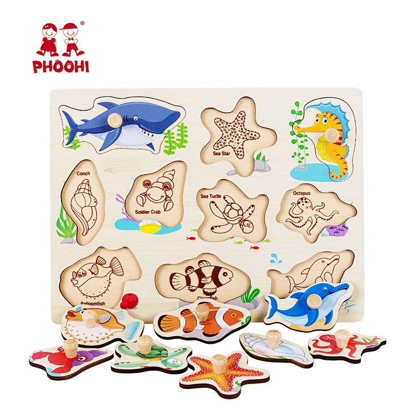 New Arrival Children Preschool Educational Toy Sea Animal Wooden Puzzle For Kids 3+