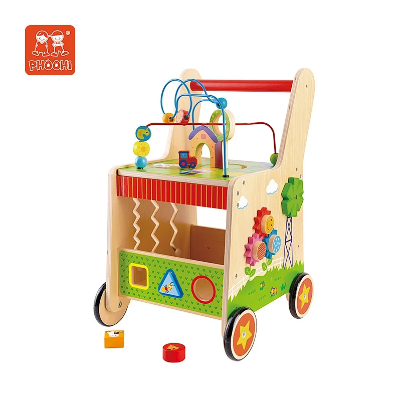 children wooden activity baby walker toy educational toy for kids activity cube bead maze