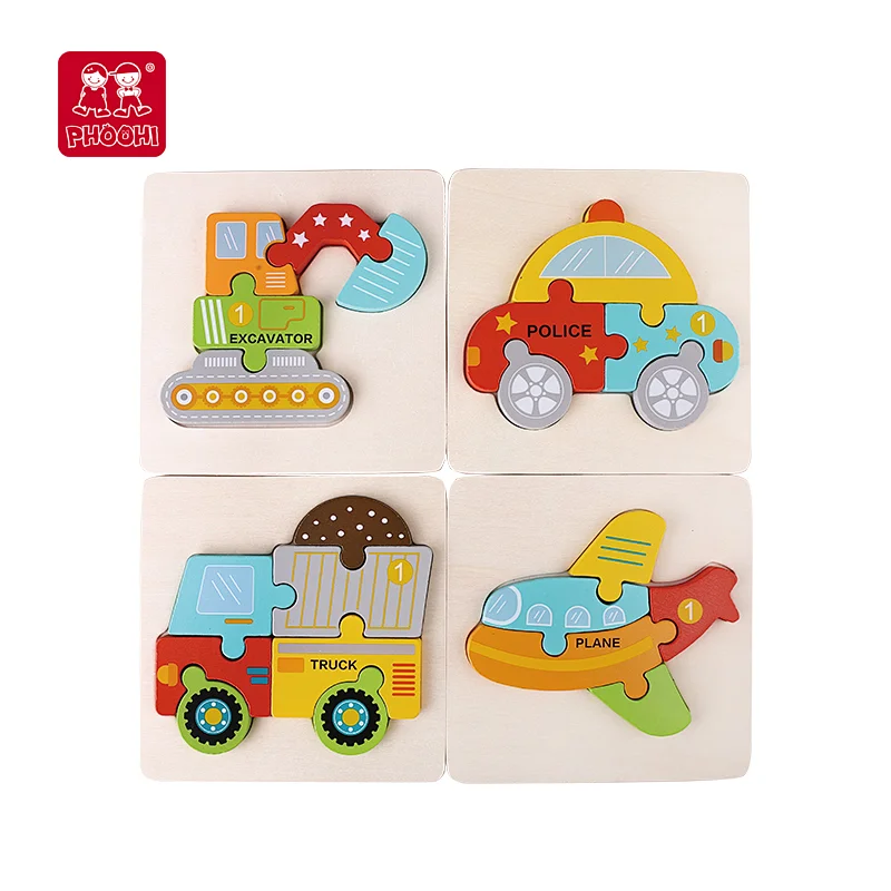 2021 New design kids play educational animal wooden chunky puzzle wooden transportation puzzle toy for baby