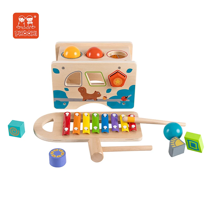 New arrival baby educational play 3 in 1 wooden pounding game with sorting game and wooden xylophone wooden hammer toy for kids