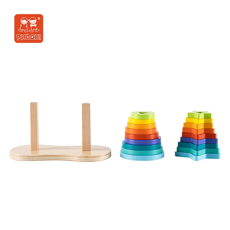 Educational blocks montessori toy children wooden rainbow stacker for kids 1+