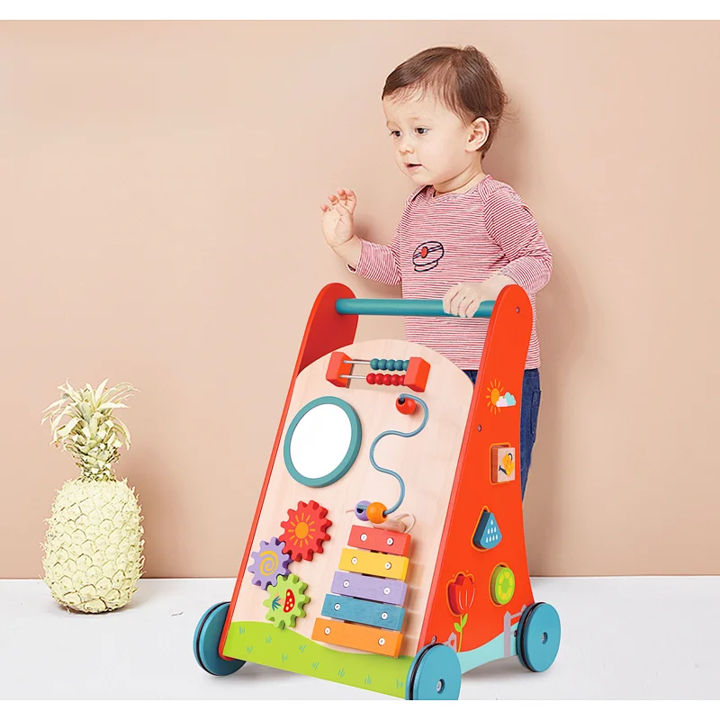 children wooden activity baby walker toy educational toy for kids wooden gears path finder shape sorting wooden xylophone toy