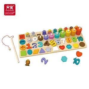 2021 New Wholesale Wooden Shape puzzle Number 8  In 1 Montessori Material Wooden Educational Learning Fishing Toy For Kids