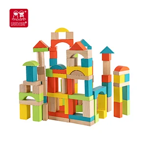 100 pcs colorful toddler educational set toy wooden building block for kids 18M+