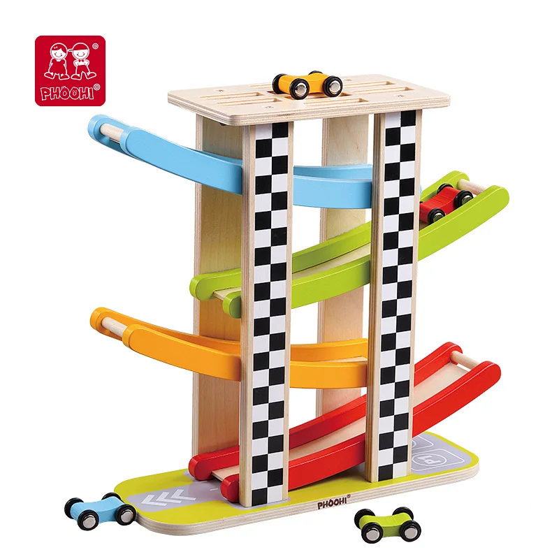 children preschool educational Track wooden toy sliding tower for kids wooden games racing track
