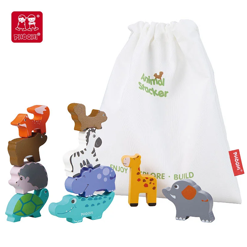 2021 New animal stacker blocks baby children educational wooden animal balance toy for kids juguetes montessori 12M+