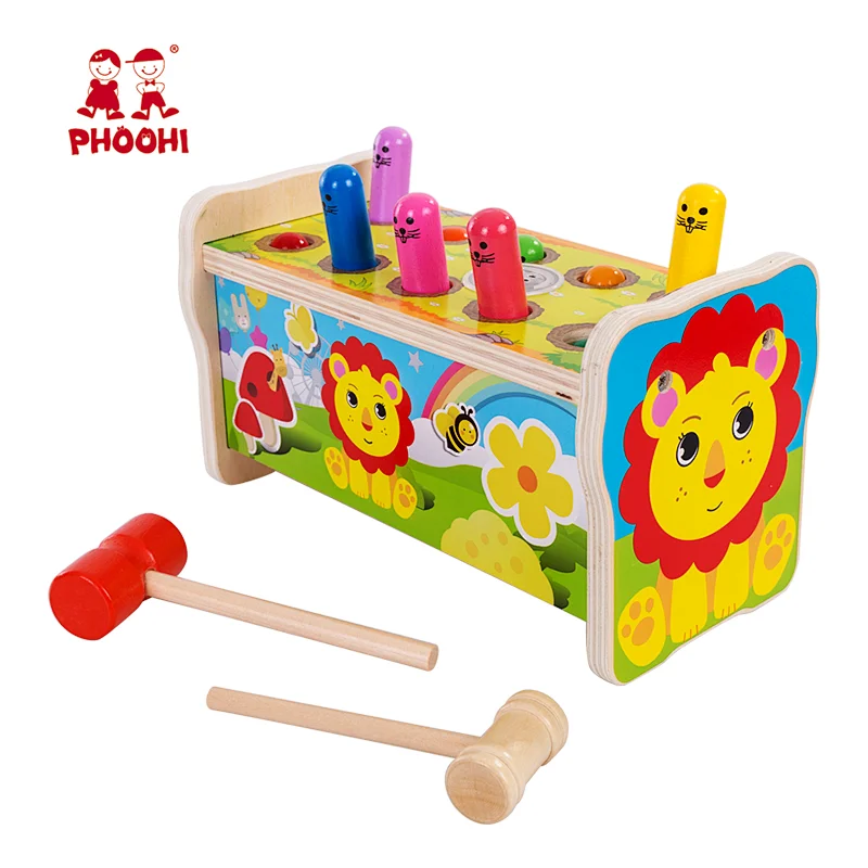Preschool educational children pounding bench game wooden hammer toy for toddlers whac-a-mole