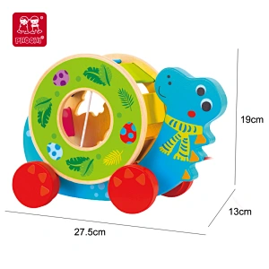 children wooden pull along toy for kids educational toy Pull Along Dinosaur