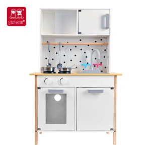 PHOOHI White wooden Kitchen toys,kids wooden play kitchen set toy for toddler