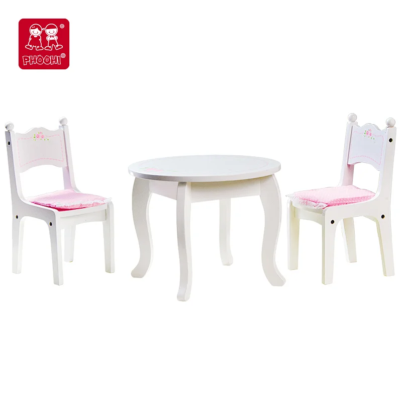 Doll Round Table and Chairs Set with Pad