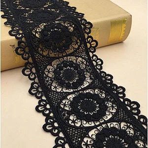 african 9.5 cm polyester chemical hollow embroidery lace flower lace trim