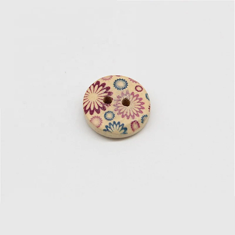PandaHall 4-Hole Wooden Buttons Printed Flat Round Button Mixed Color 15x3.5mm Hole 1mm