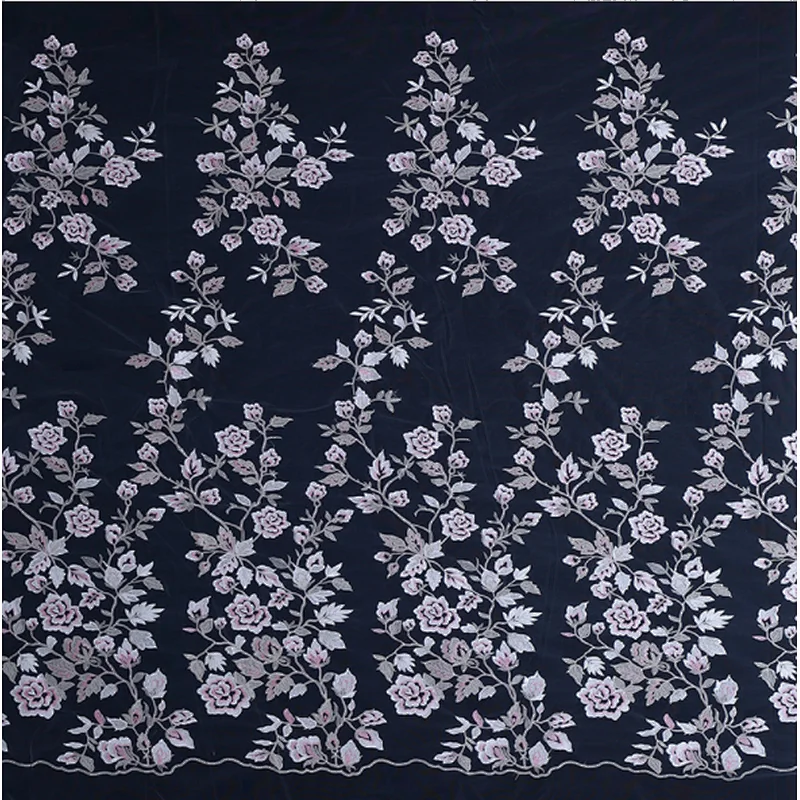 Latest embroidery 3D flower designs african  mesh pink embroidery lace fabric