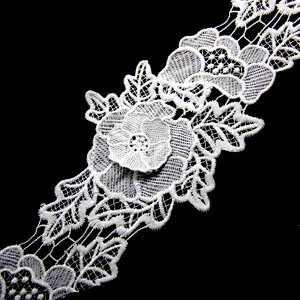 8cm  100% Polyester Chemical Embroidery Beaded Lace Fabric