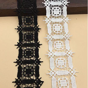 various african designs white&black embroidery polyester chemical guipure Lace trim
