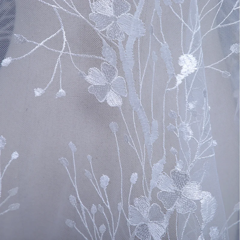new fashion embroidery  lace polyester embroidery fabric designs with mesh for wedding dress