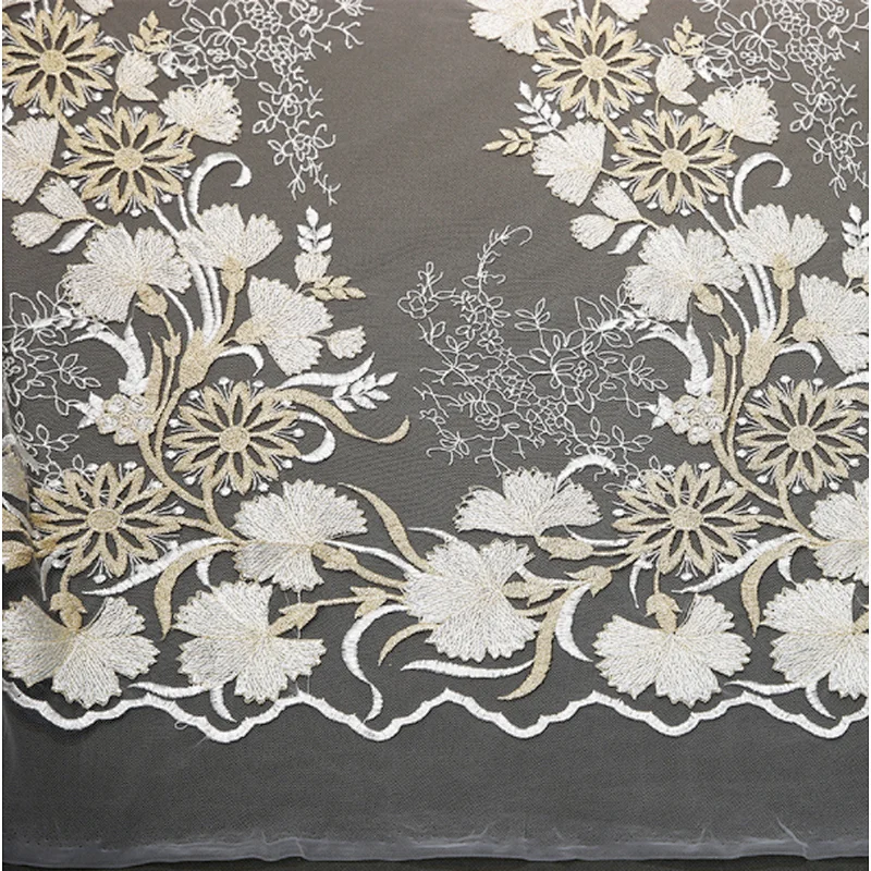 New arrival hand made luxury mesh embroidery gold thread french lace fabric