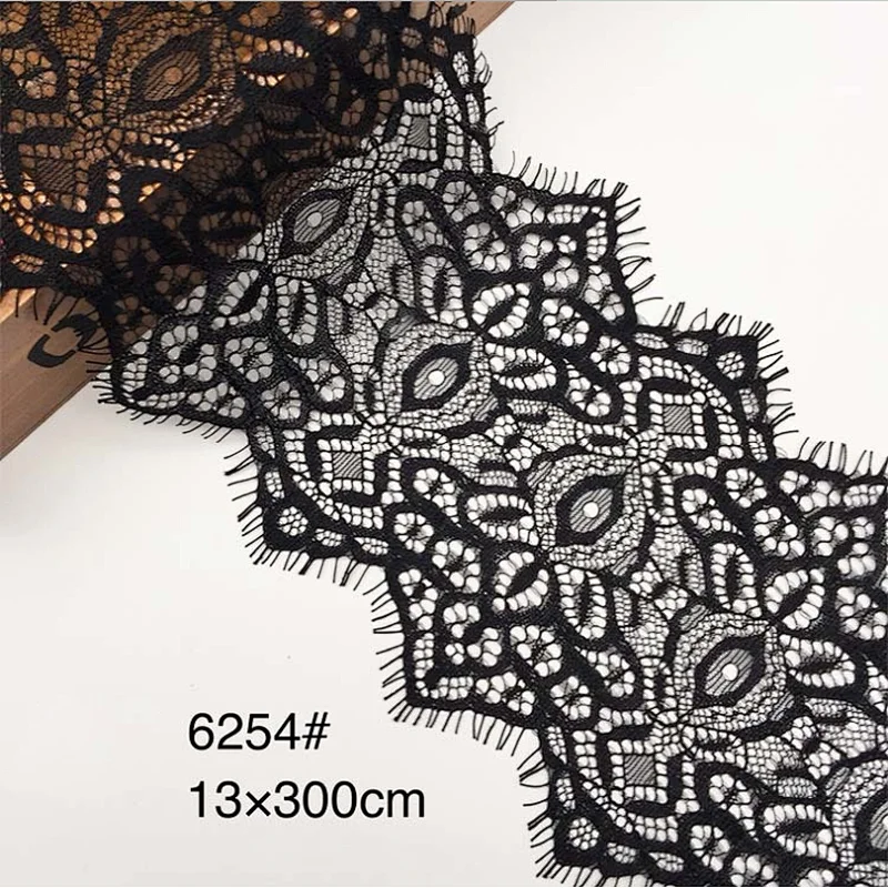 Fashion hot sale 13*300cm 100%  nylon french eyelash lace trim