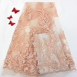 2019 embroidered fabric 3d flower lace embroidered fabric net beaded african French lace fabric