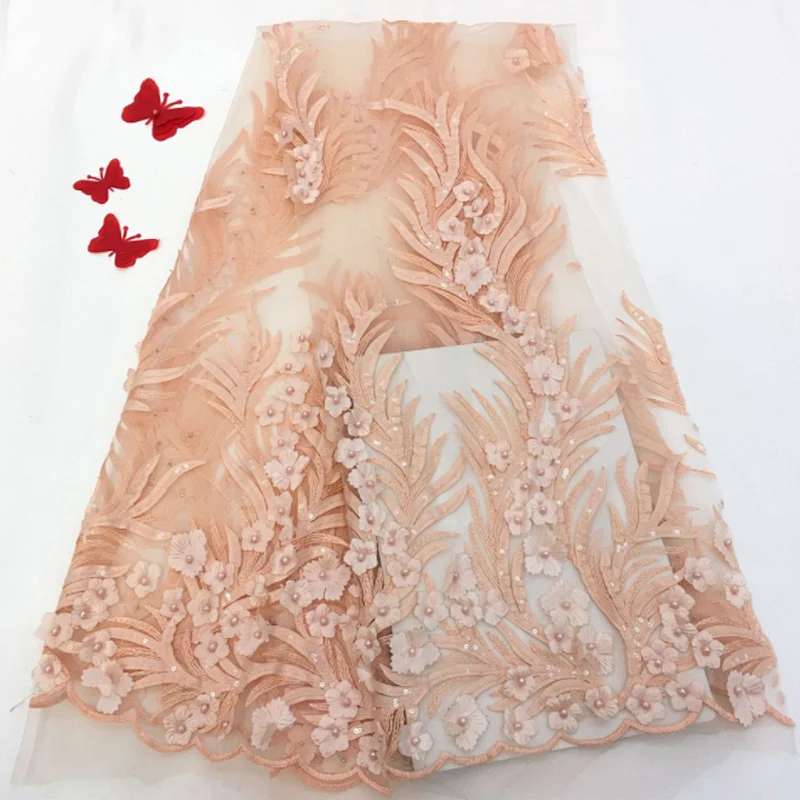 2019 embroidered fabric 3d flower lace embroidered fabric net beaded african French lace fabric