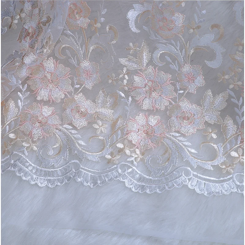 Custom made white color  textile luxury bridal french net lace fabric