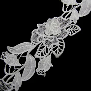 8cm  100% Polyester Chemical Embroidery Beaded Lace Fabric