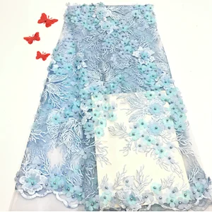 2019 New Style Hot Sale Beautifical Lace Flower Embroidered 3d Beaded Lace Fabric  For Wedding Dress