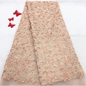 2019 rose three-dimensional French lace embroidery fabric wedding dress fabric