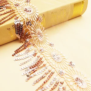 hot selling african polyester sequin bridal fashion tassel net lace fabric for women dress